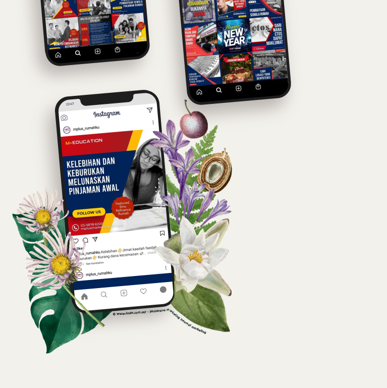 Digital Marketing Mplus Rumahku Financial Digital marketing case study success for Mplus Rumahku art posts mockup social media report