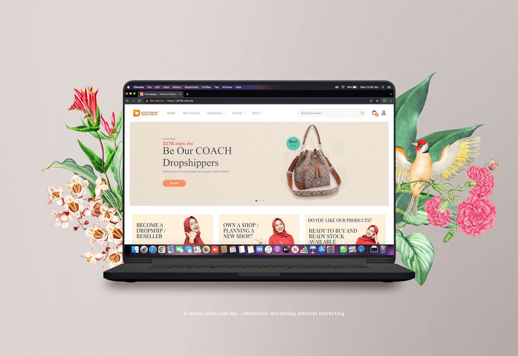 3278 Kimono Fashion Web Design Portfolio a mockup screen from website designer in Pj Malaysia by IMIM